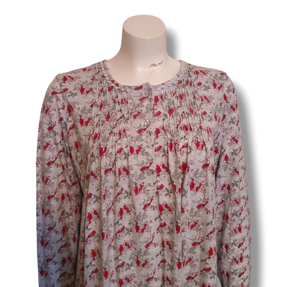 Rebecca Malone Cardinal Flannel Nightgown-Medium-Long Sleeve-Ruffle Yoke-Modest - Picture 2 of 9